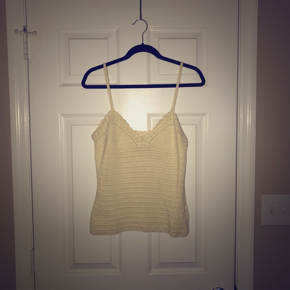 Tommy Hilfiger Cream Knitted Crochet Tank Top Cami